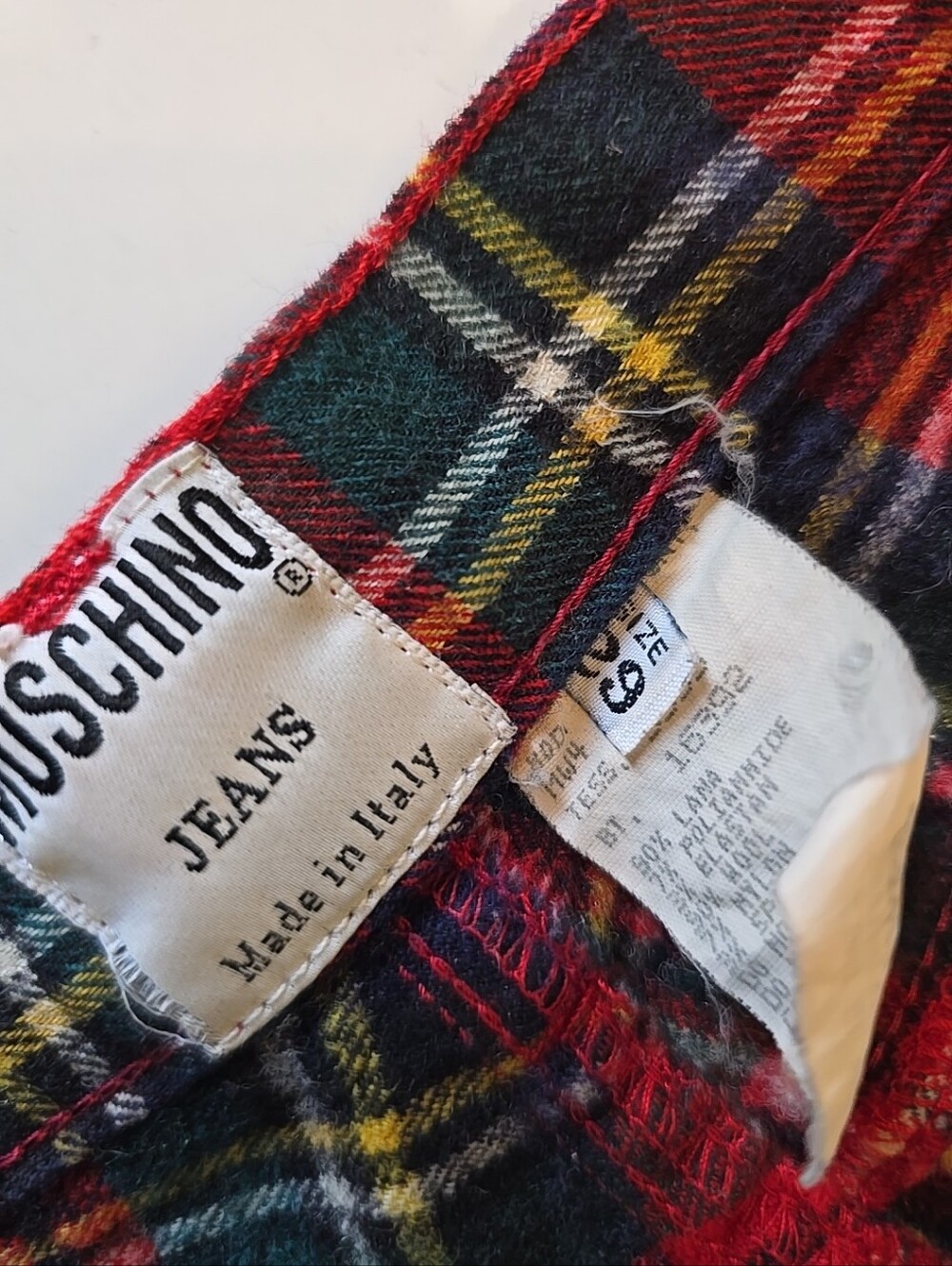 Vintage Moschino Tartan Red Plaid Wool Pants Size 29 - Picture 4 of 12